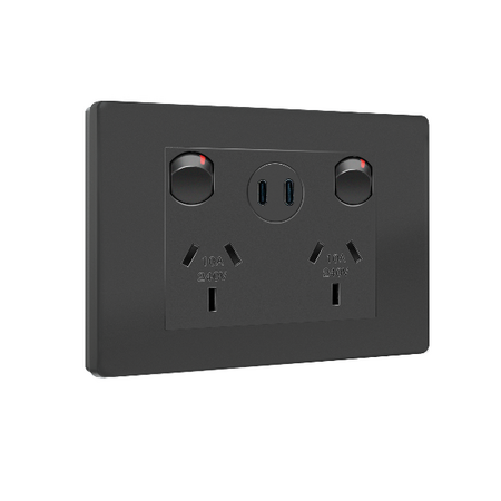 HPM VIVO Double Power Point with Type C+C 15W USB Charger Mechanism Black