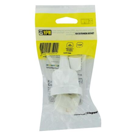 HPM 15A 3 Pin Extension Socket Outlet White HPM 15A 3 Pin Extension Socket Outlet White
