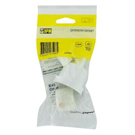 HPM 10A 3 Pin Extension Socket Outlet White