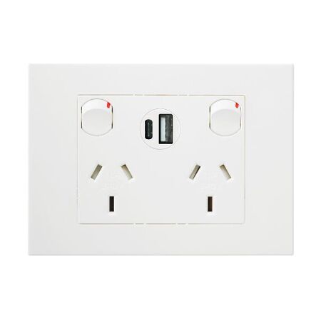 HPM VIVO Double Power Point with Type A+C 15W USB Charger Mechanism White