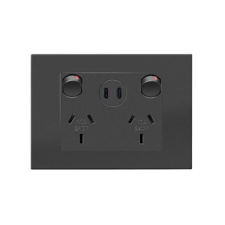HPM VIVO Double Power Point with Type C+C 15W USB Charger Mechanism Black
