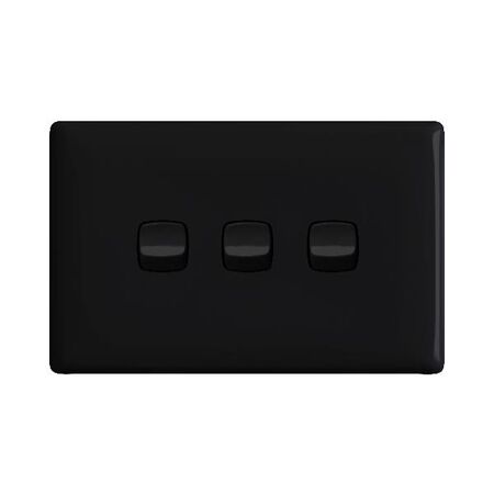 Linea - Horizontal rocker switch - Single Pole Double Throw - 3 gang 2 way 10A 240V a.c. black