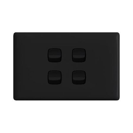 Linea - Horizontal rocker switch - Single Pole Double Throw - 4 gang 2 way 10A 240V a.c. black
