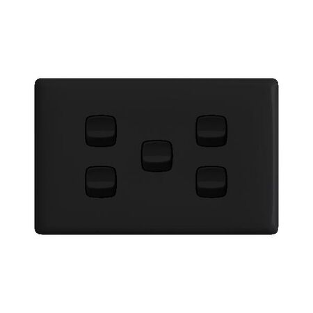 Linea Horizontal rocker switch - Single Pole Double Throw - 5 gang 2 way 10A 240V a.c. black