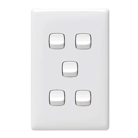 Linea - Vertical rocker switch - Single Pole Double Throw - 5 gang 2 way 240V a.c. white