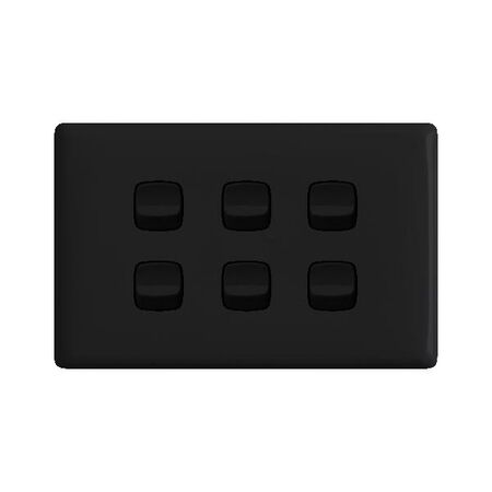 Linea Horizontal rocker switch - Single Pole Double Throw - 6 gang 2 way 10A 240V a.c. black