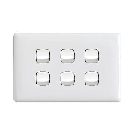Linea - Horizontal rocker switch - Single Pole Double Throw - 6 gang 2 way 10A 240V a.c. white