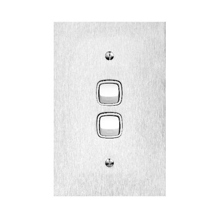 Architectural metal - Vertical rocker switch Single Pole Double Throw - 2 gang 2 way 10A 240V a.c. white stainless steel plate
