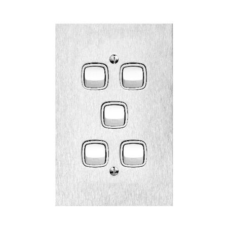 Architectural metal - Vertical rocker switch Single Pole Double Throw - 5 gang 2 way 10A 240V a.c. white stainless steel plate