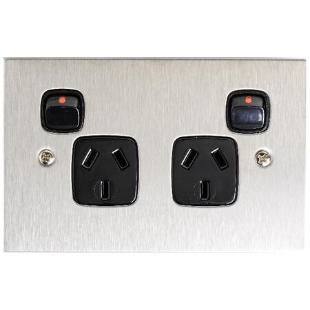 Architectural metal - Horizontal double powerpoint 2 gang 10A 240V a.c. black stainless steel plate