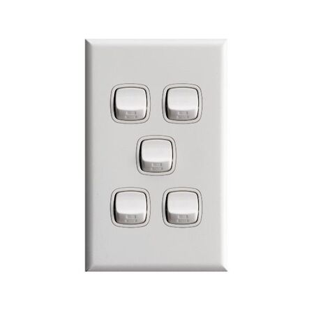 Excel - Vertical rocker switch - Single Pole Double Throw - 5 gang 2 way 10A 240V a.c. gloss white