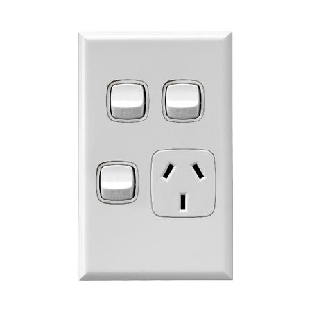 Excel - Vertical single powerpoint 1 gang 10A 240V a.c. with 2 extra switches white