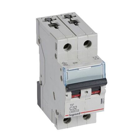 TX³ - MCB 6000 - Thermal magnetic circuit breaker - C curve - prong/fork type supply busbar - 2P - 230/400V a.c. - 32A - 2 module