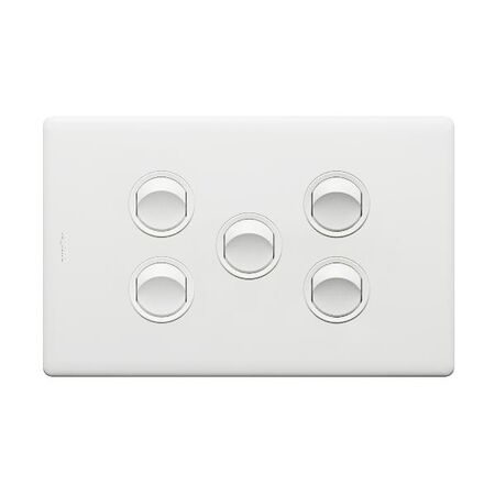 Excel Life 16A Single Pole Double Throw Horizontal Rocker Switch 5 Gang Matt White