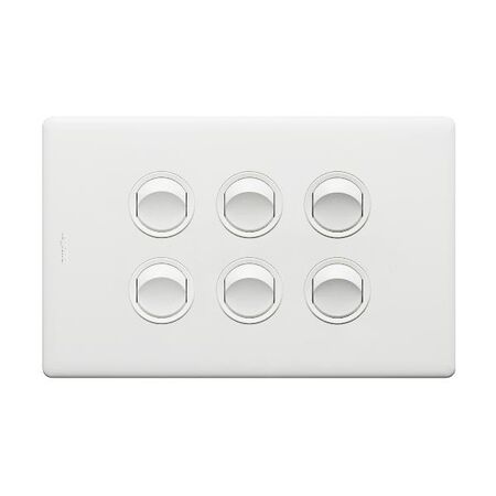 Excel Life 16A Single Pole Double Throw Horizontal Rocker Switch 6 Gang Matt White