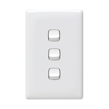 Linea - Vertical rocker switch - Single Pole Double Throw - 3 gang 2 way 240V a.c. white
