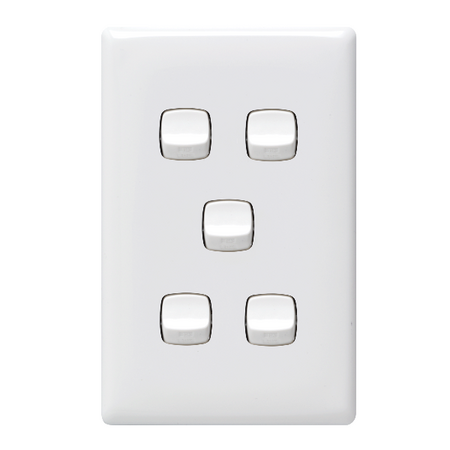 Linea - Vertical rocker switch - Single Pole Double Throw - 5 gang 2 way 240V a.c. white