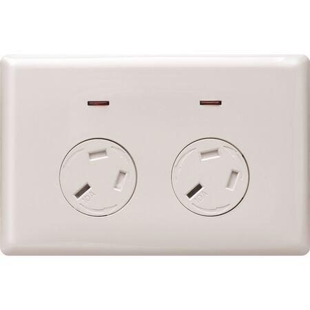 Linea - Horizontal double powerpoint 2 gang 10A 240V a.c. autoswitch white - with extra safety white