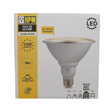 HPM PAR38 14W 1100lm LED Edison Globe Warm White