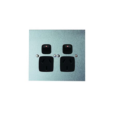 Architectural metal - Double powerpoint coverplate 2 gang with wall box cat no 920 stainless steel - black