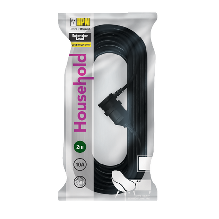 HPM Entertainment 10A 3 Core 1.0mm² Extension Lead 2m Black