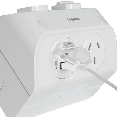 AQUA Life 10A Weatherproof Surface Mount Single Powerpoint with USB Type A and C Limestone Grey