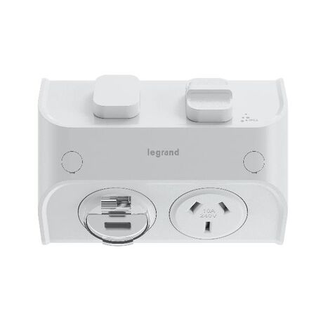 AQUA Life 10A Weatherproof Surface Mount Single Powerpoint with USB Type A and C Limestone Grey