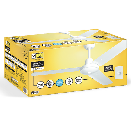 HPM Aluminium 3 Blade Hangsure Ceiling Fan 1220mm 48in White