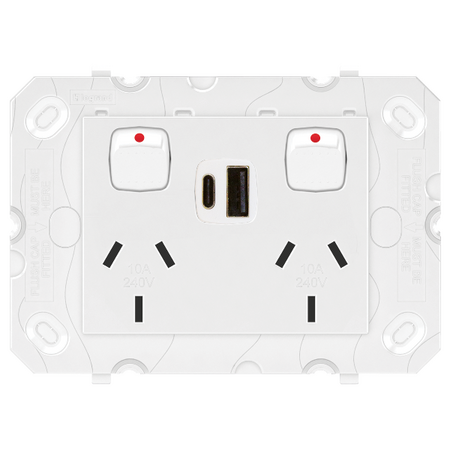 Arteor Double Powerpoint with Type A+C 15W USB Charger Mechanism White