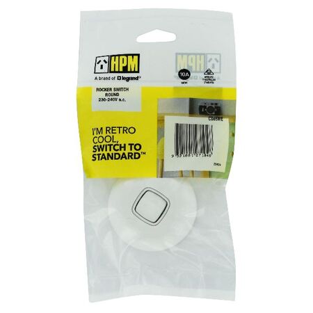HPM Standard 10A 1 Gang 2 Way Round Surface Mount Switch White
