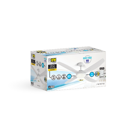 HPM Serene 4 Blade AC Ceiling Fan with Light 1320mm 52in White