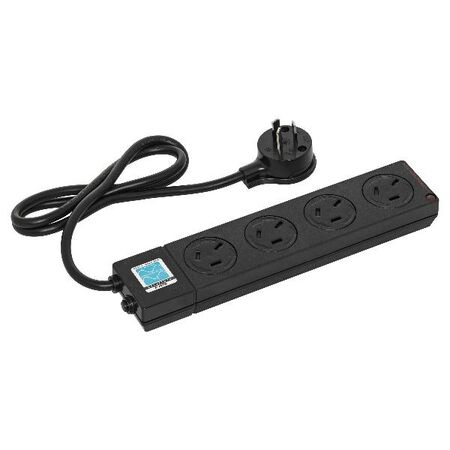 HPM General Purpose Child Safe 4 Outlet 175J Surge Protected Powerboard Black