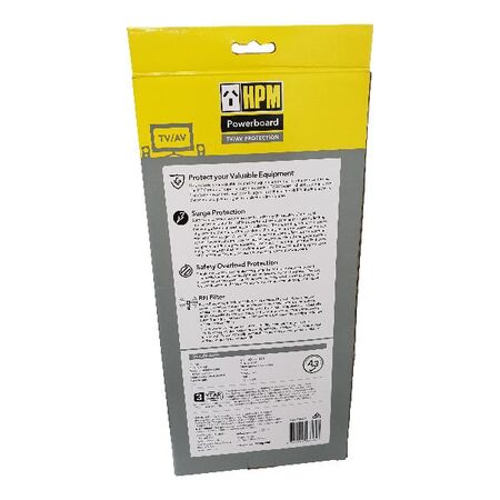 HPM TV/AV Master Switch 8 Outlet 3,150J Surge Protected Powerboard Black