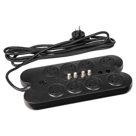 HPM TV/AV Master Switch 8 Outlet 3,150J Surge Protected Powerboard Black