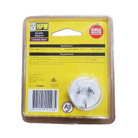 HPM 10A Surge Alert Double Adaptor - Twin Pack