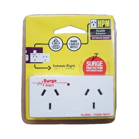 HPM 10A Surge Alert Double Adaptor - Twin Pack