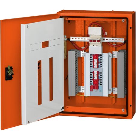 DBX³ - Distribution board IP42 2 DIN split chassis with main switch orange 24P+60P 250A 1400Hx590Wx225Dmm