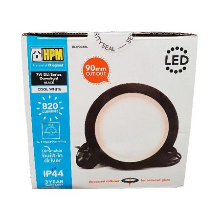 HPM DLI 7W 820lm LED Cool White Dimmable Downlight with Integrated Driver 90mm Black