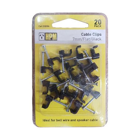 HPM Flat Type Cable Clips 7mm Black- 20 Pack