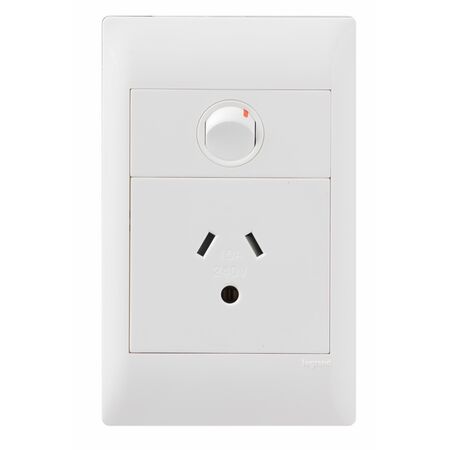 Excel Life - Common plate - Vertical single powerpoint 1 gang 10A 240V a.c. with round earth white