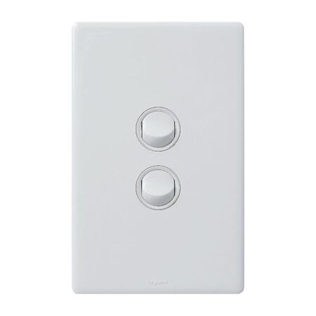 Excel Life 16AX 2 Way Single Pole Double Throw Vertical Rocker Switch 2 Gang Gloss White