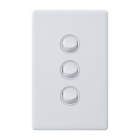 Excel Life 16AX 2 Way Single Pole Double Throw Vertical Rocker Switch 3 Gang Gloss White