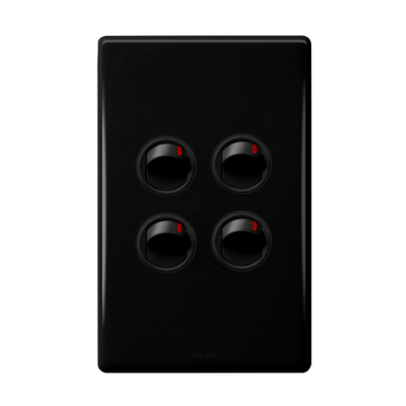Excel Life 16AX 2 Way Single Pole Double Throw Vertical Rocker Switch 4 Gang Black