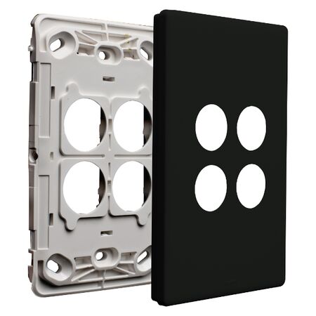 Excel Life EM Series Grid & Plate 4 Gang Black