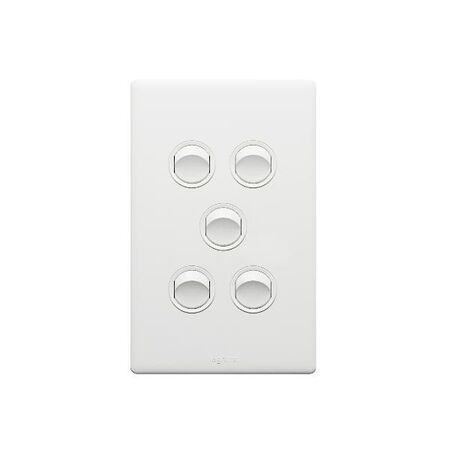 Excel Life 16A 2 Way Single Pole Double Throw Vertical Rocker Switch 5 Gang Matt White
