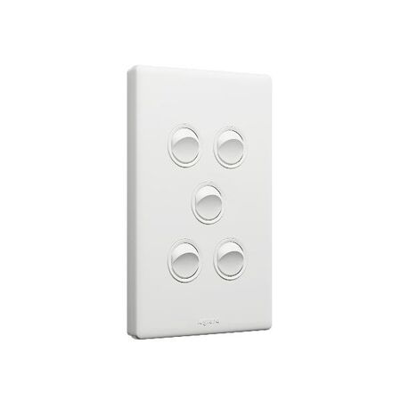 Excel Life 16A 2 Way Single Pole Double Throw Vertical Rocker Switch 5 Gang Matt White