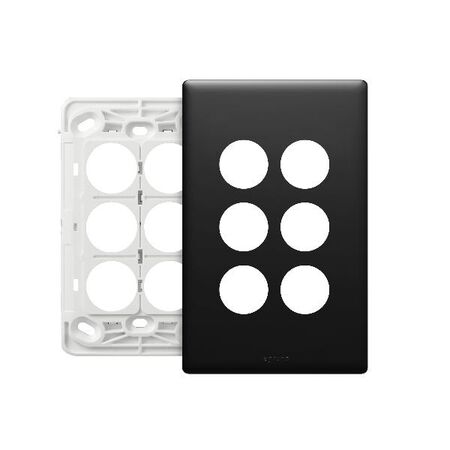 Excel Life EM Series Grid & Plate 6 Gang Matt Black