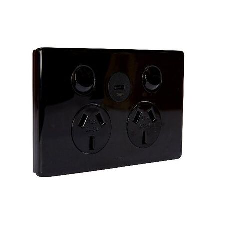 Excel Life 10A Double Powerpoint with  60W USB Type C Charger Black