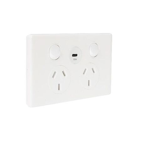 Excel Life 10A Double Powerpoint with  60W USB Type C Charger Gloss White