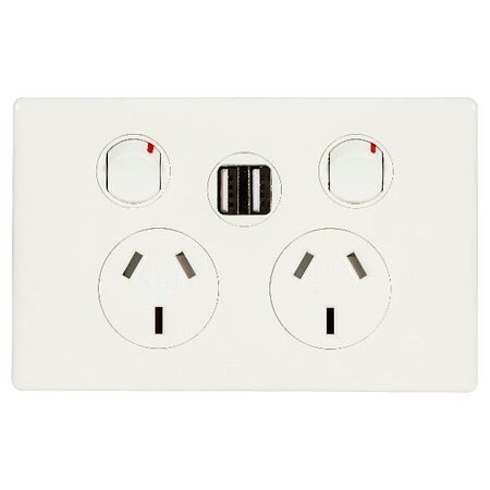 Excel Life 10A Double Powerpoint with Integrated USB Dual Type A Chargers Gloss White